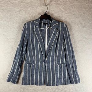 DREW Anthropologie Women's Blue Striped Linen Chambray Casual Blazer Jacket XS